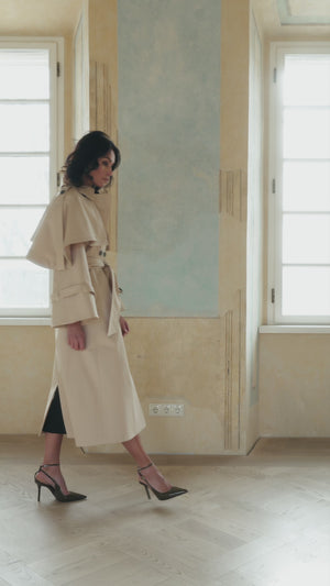 SOHO Classic Trench Coat With Removable Cape Ivory