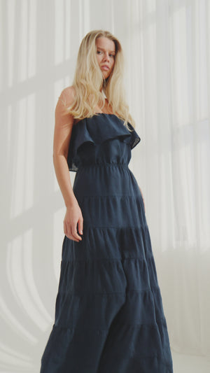 ISOLA Linen Maxi Dress Navy Blue