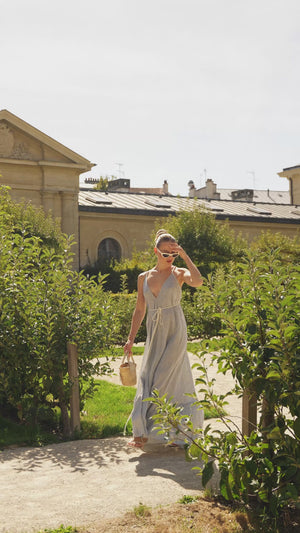 MIRAGE Linen Maxi Dress Blue Striped