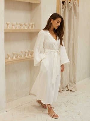 Morn Midi Linen Kimono Dress