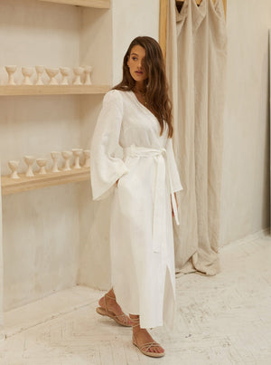 Morn Midi Linen Kimono Dress