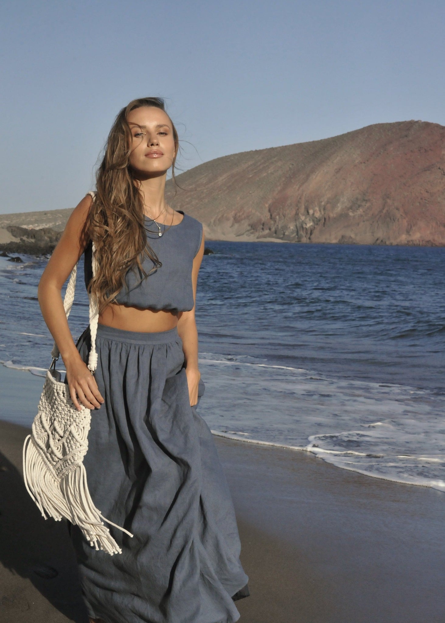 OCEAN BREEZE Linen Maxi Skirt & Top Set