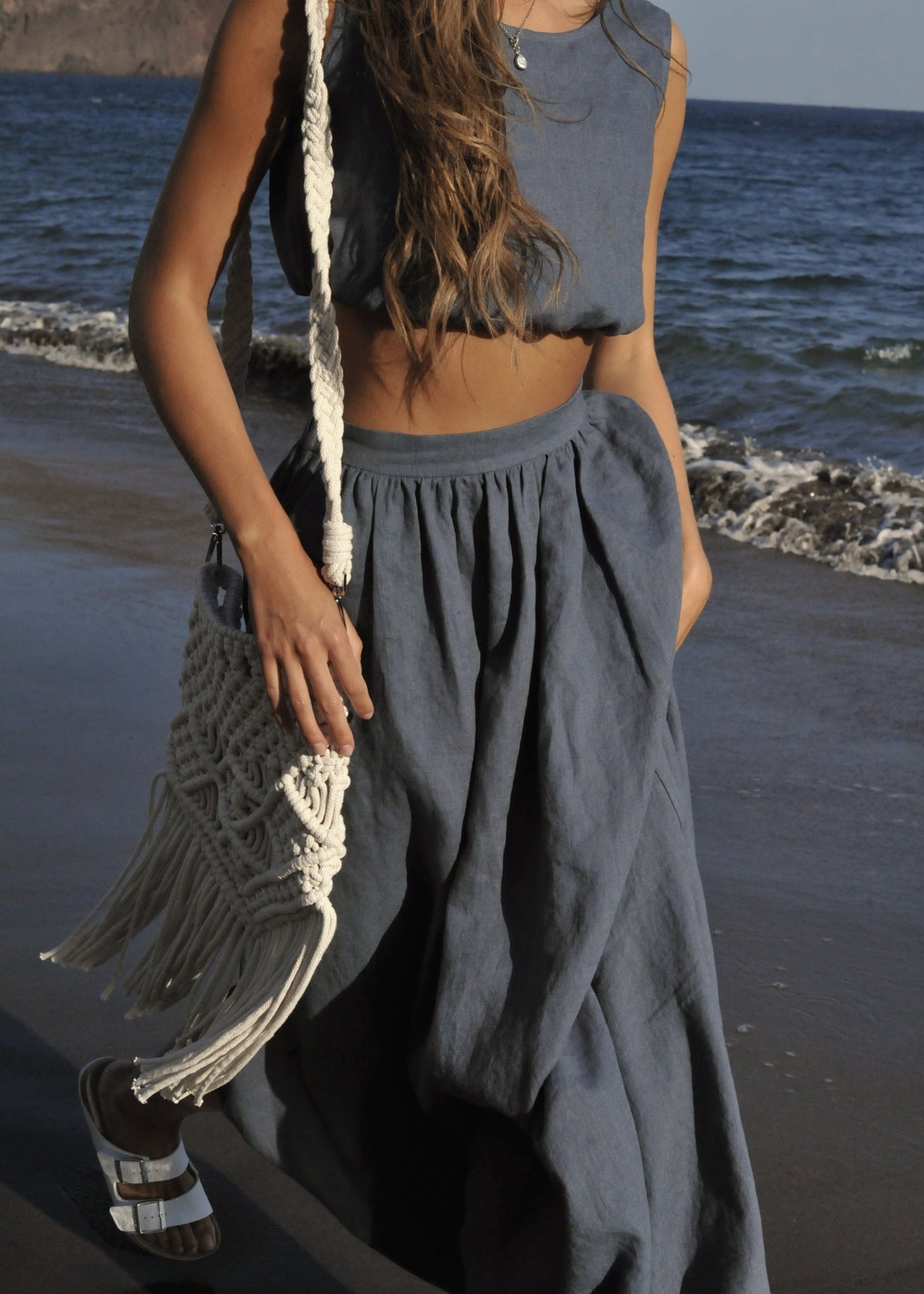 OCEAN BREEZE Linen Maxi Skirt & Top Set