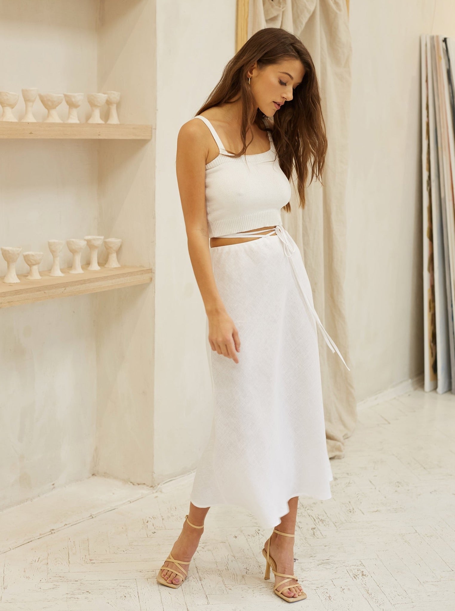 Mila Linen Midi Slip Skirt