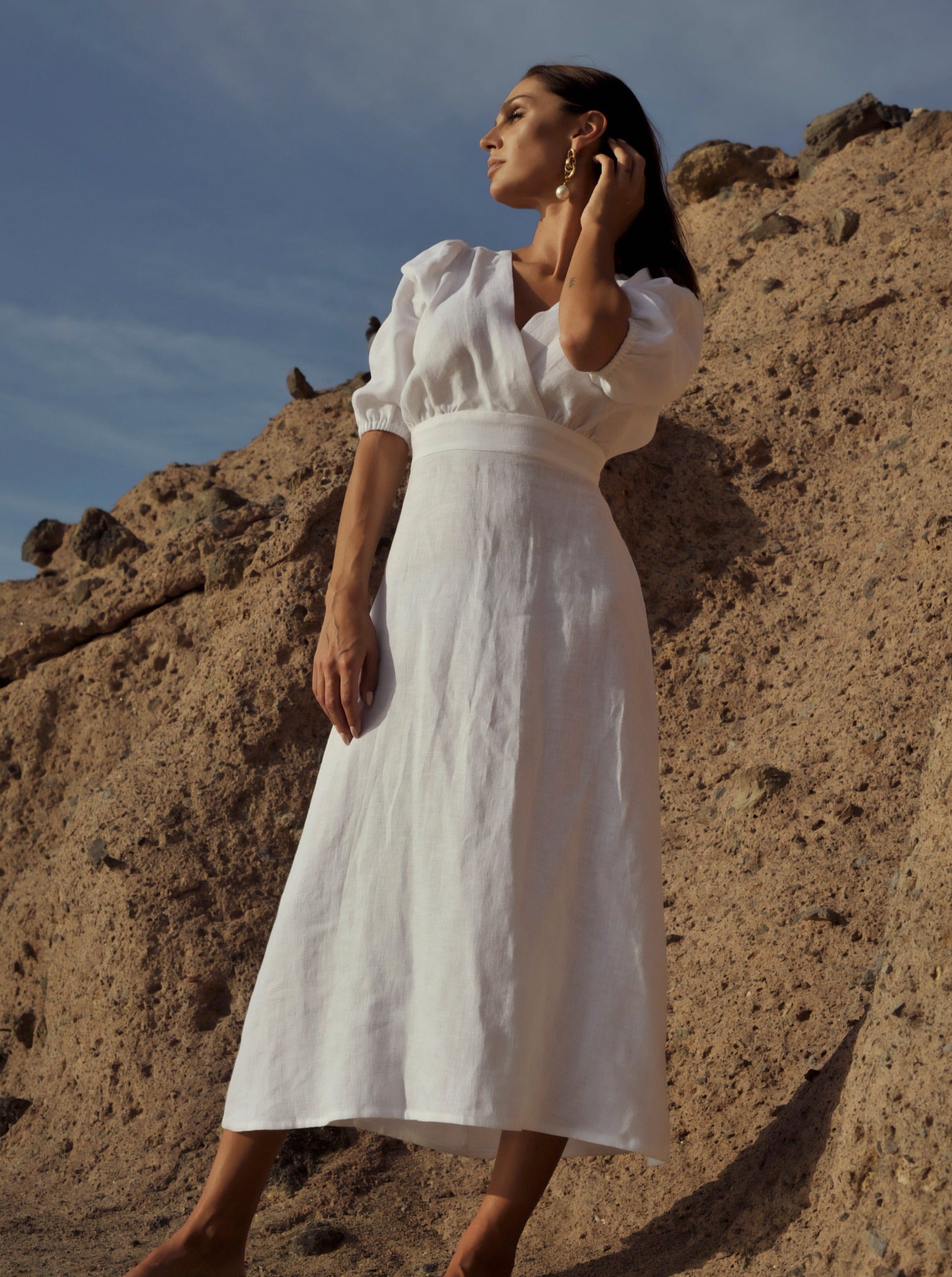 by timo linen dress By Timo - Linen Collared Midi Dress Botanical