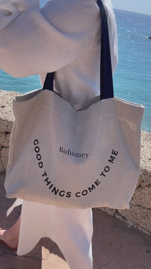 Good Things Come to Me Linen Tote Bag